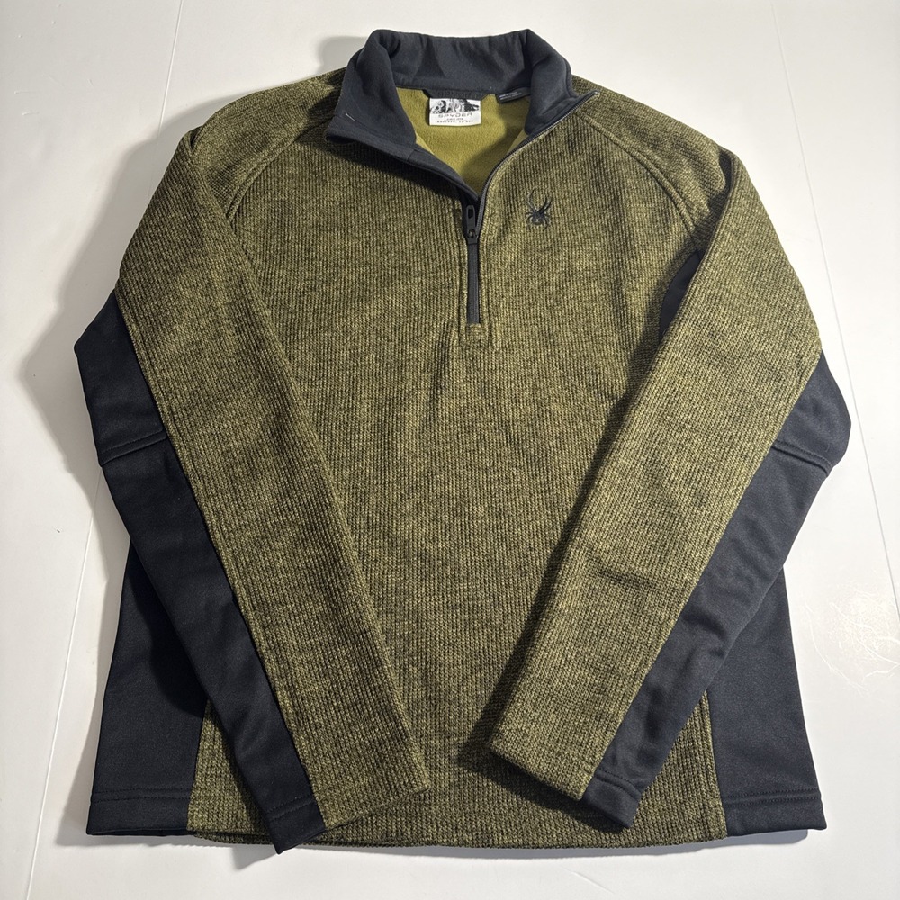 Spyder Outbound Core Knit Olive Green Black 1/2 Zip Sweater Pullover Size M Mens